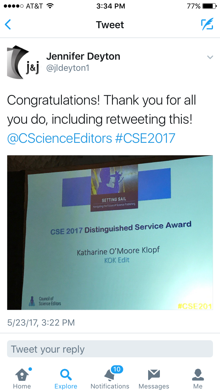 2017 Distinguished Service Award from the Council of Science Editors